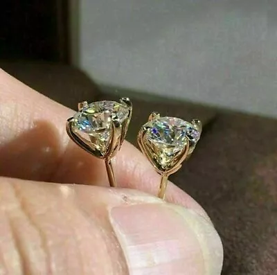 2Ct Real Moissanite Solitaire Martini Stud Earrings 14K Yellow Gold Plated • $119.99