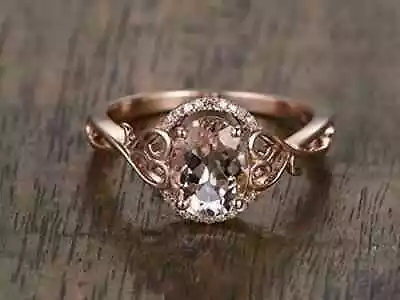 1Ct Oval Cut Lab Created Morganite Women's Engagement Ring 14K Rose Gold Plated • $121.49