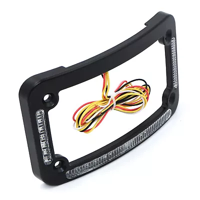 Motorcycle License Plate Frame W/ Brake OR Turns Dual LED Curved - Black Finish • $73.59