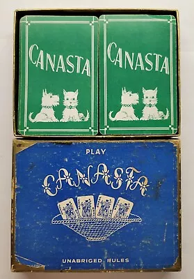 Vintage Aarco Playing Cards Canasta Double Deck Green With Dogs • $10.99