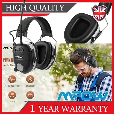Mpow Ear Defenders With Radio AM/FM Safety Ear Protector Muffs Bluetooth Headset • £42.99