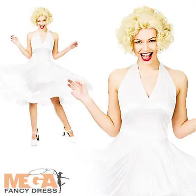 Marilyn Hollywood Starlet Ladies Fancy Dress Celebrity Adults Costume Outfit • £15.99