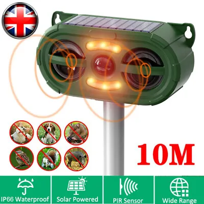 UK Ultrasonic Solar Cat Dog Repellent Fox Pest Scarer Deterrent Repeller Garden • £18.58