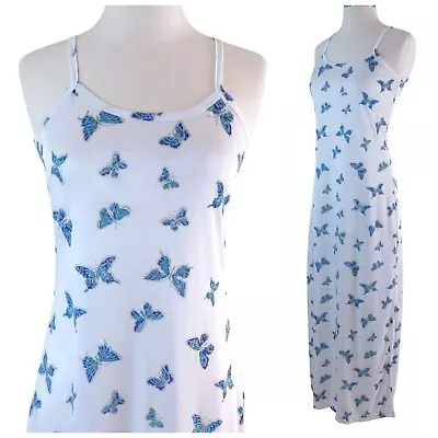 Vintage 90s FREDERICK'S Of HOLLYWOOD Women's White Blue Butterfly Slip Dress M • $49.99