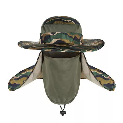 Unisex Outdoor Mesh Baseball Cap Bucket Hat With Neck Flap Face Protector Cap • £13.39