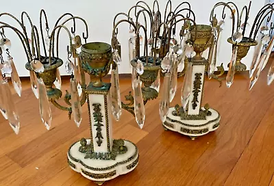 $399.99 • Buy 1800's Antique 2 GIRANDOLE Crystal Marble Candle Stick Vtg Victorian Candelabra