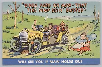 Comics~Hillbillies Kinda Hard On Maw The Tire Pump Is Busted~Vintage Postcard • $2.70