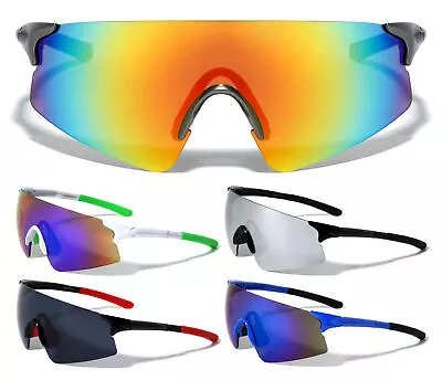 Sport Men Baseball Running Ski Sunglasses Retro Reflective Big Single Lens 2023 • $12.99