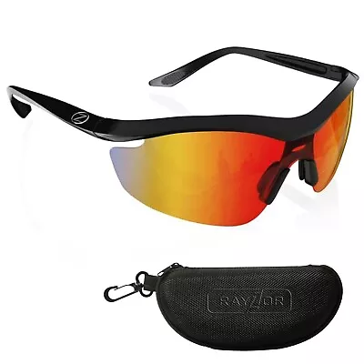 RayZor Black Sports Wrap Sunglasses Uv400 Red Iridium Mirrored Lens RRP£49 (612) • £14.49