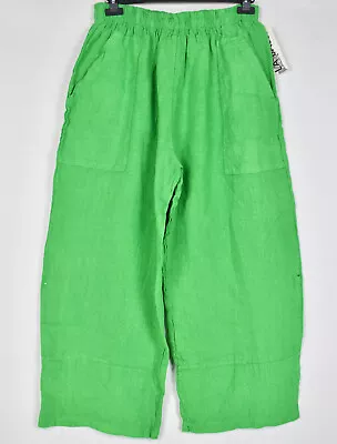 LA BASS Emerald Green 100% Flax Linen Balloon Trousers Size L/XL • $99.77