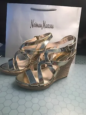 New Michael Kors Palm Beach Wedge Sandals Metallic Gold Sandals Sz 10 Authentic • $105