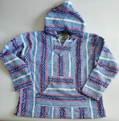 Baja Joe Hoodie Size L Unisex Rainbow Weave Mexican Blanket Poncho • $19.50