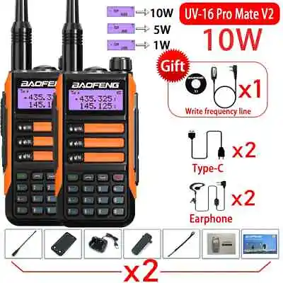 2PACK PRO Mate V2 Professional Walkie Talkie UV16 50KM Long Range Two Way Radios • $125.57