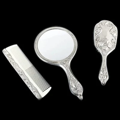 £90 • Buy Marilyn Monroe Silver Plate 3pc Vanity Dressing Table Set, Art Nouveau Mirror