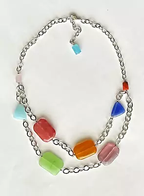 Silver Chained Multi-color Glass Necklace • $7.50