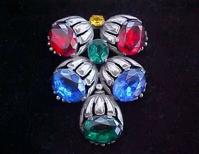 Vintage Unsigned Trifari Multicolored Faceted Glass Stone Brooch / Pin • $38