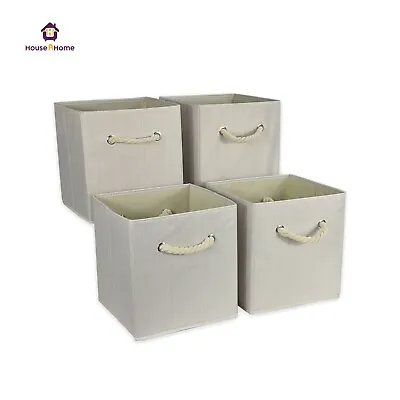 4x Foldable Storage Collapsible Bamboo Folding Box Fabric Cube Cloth Basket Bag • £13.95