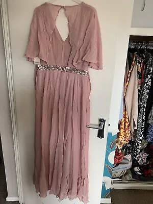 Oasis Plunge V-Neck Embellished Maxi Bridesmaids Dress - Blush Size 14 • £45