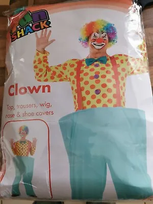 Fun Shack Mens Clown Costume/Outfit Size Large 42-44 Top Trousers Wig & Nose • £25