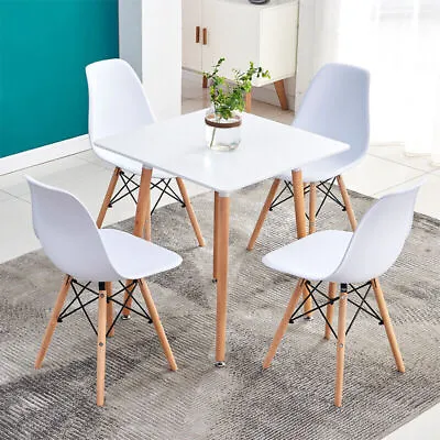 £99.95 • Buy Square Dining Table And Chairs Set Wooden Legs Retro Dining Room Chairs Set Of 4