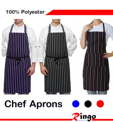 £4.49 • Buy Chef Apron Catering Butchers Bistro BBQ Striped Polyester Cooking Baking Pocket 