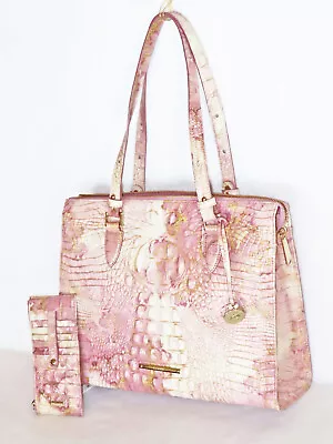 BRAHMIN One Of A Kind LILAC & GOLD ABSTRACT FLOWERS ANYWHERE TOTE And WALLET NWT • £352.27