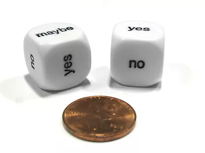 Set Of 2 D6 16mm Yes No Maybe Decisions Dice - White With Black Letters • $7.49