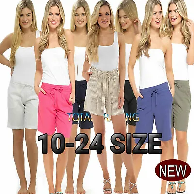 Womens Ladies Linen Longer Summer Casual Shorts  Uk Sizes • £9.99