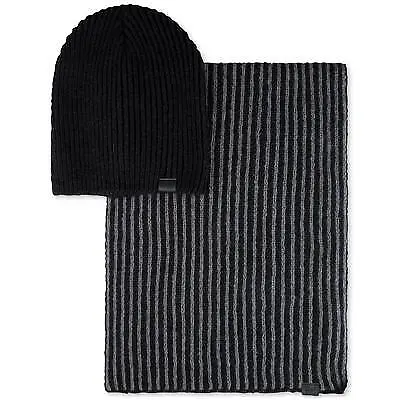 Kenneth Cole Reaction Men's 2-Pc. Herringbone Wrap Scarf & Beanie Black Set • $6.20