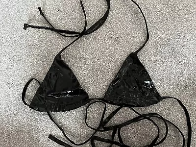 Pretty Little Thing PU Leather Bikini Top - Black Size 10 • £4.99