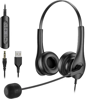 USB PC Headset Noise Cancelling Mic Wired Headphones Skype Webinar Call Centre • £27.95