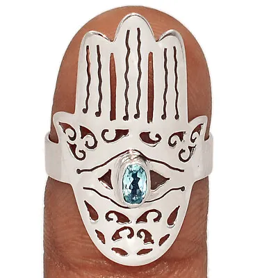 Hamsa Hand - Blue Topaz 925 Sterling Silver Ring Jewelry S.7.5 CR31041 • £9.64