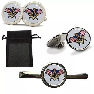 £3.49 • Buy American Masonic Freemason Flag Cufflinks Tie Slide Lapel Suit Pin