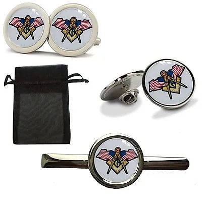 American Masonic Freemason Flag Cufflinks Tie Slide Lapel Suit Pin • £1