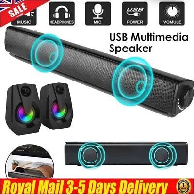 USB Computer Speakers Multimedia PC Soundbar System Bass For PC Tablet Laptop UK • £16.99