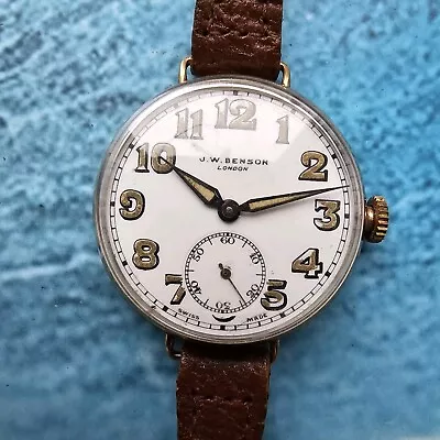 Vintage 9k Solid Gold J W Benson Trench Men's Watch 9ct • £599