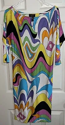 Mary L Couture Dress 100% Silk Size 8  Groovy Retro  Stretchy Wavy Pattern • $44.84