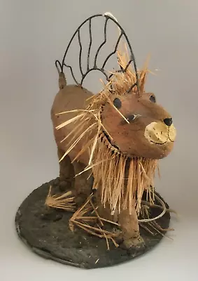 Vintage Folk Art Paper Mache Metal Lion King Sculpture Retro Studio Art As Is • $31.99