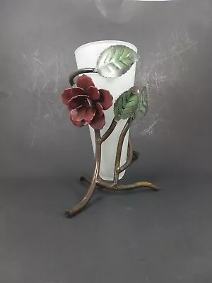 Metal Rose Vase Glass Insert Mixed Media Art Decor • $29.90