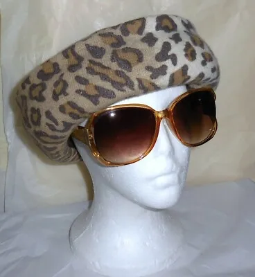 Vtg Hat Amanda Smith Wool Fabric Leopard Stroller Wide Upturned Brim So Chic • $55