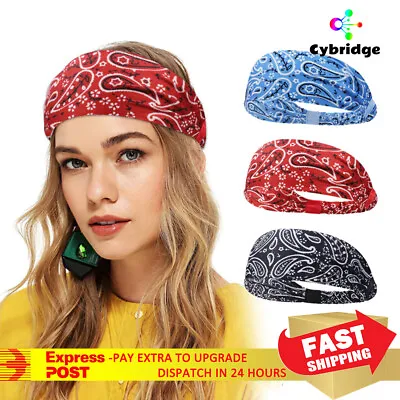 Headband Elastic Wide Head Band Hair Bands Gym Yoga Sport Sweat Band Men Women • $3.99