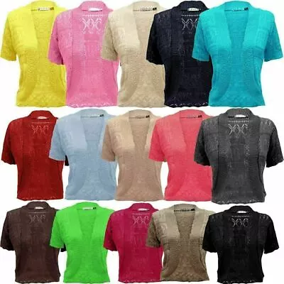 £10.89 • Buy Women Ladies Crochet Knitted Bolero Shrug Open Front Cardigan Top UK Size 8-30