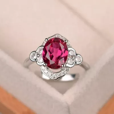 1.80  Ct Oval Natural Ruby Diamond  Ring 14K Solid White Gold Size 7 • $431