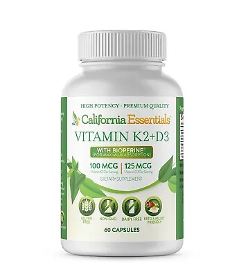 $14.97 • Buy Vitamin K2 + VIT D3 5000 IU With BioPerine For Maximum Absorption (60 Capsule)
