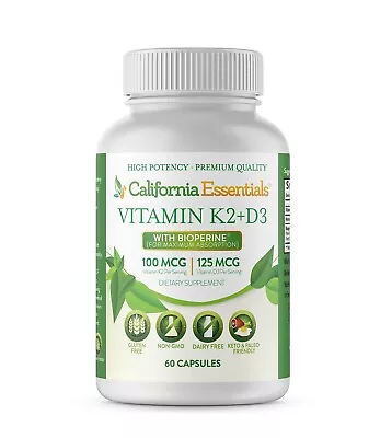 Vitamin K2 + VIT D3 5000 IU With BioPerine For Maximum Absorption (60 Capsule) • $14.97