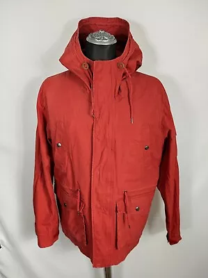 Samsoe And Samsoe Red Showerproof Cotton Hooded Coat Jacket Size Large • £41.99