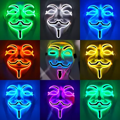 $9.99 • Buy Vendetta Guy Fawkes LED Mask Light Up Anonymous Hacker Cosplay Party Rave EDC