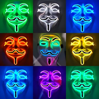 Vendetta Guy Fawkes LED Mask Light Up Hacker Cosplay Party Rave EDC Halloween • $8.98