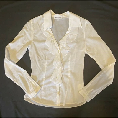 £158.62 • Buy New $430 Anne Fontaine 0 Voile White FLAW Blouse Shirt Top Ruffle Cotton V Neck