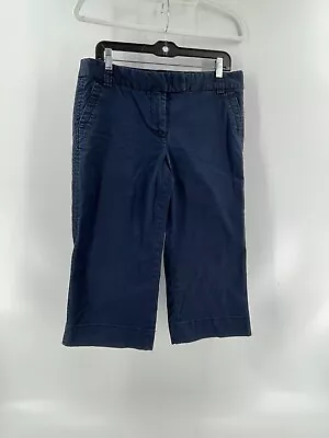 J Crew Women's Blue Stretch Mid Rise Flat Front Crop Chino Khaki Pants Size 10 • $12.50